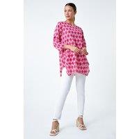 Roman Women's Cotton Geometric Pocket Longline Tunic Top in Pink | Size: 16