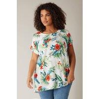 Evans Women's Tropical Print Short Sleeve Blouse in White | Size: 18