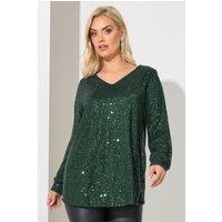 Yours Women's Sequin V-Neck Top in Green | Size: 14