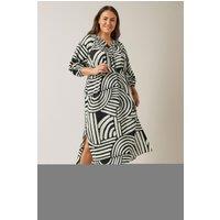 Evans Women's Abstract Print Midi Dress in Black | Size: 26-28