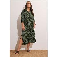 Evans Women's Abstract Print Midi Dress in Green | Size: 20