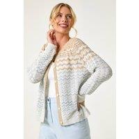 Roman Women's Petite Chevron Stripe Knit Cardigan in Blue | Size: 14