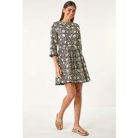 Roman Women's Floral Frill Buttoned Shirt Dress in Black | Size: 14