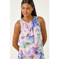 Roman Women's Floral Print Metallic Shell Top in Purple | Size: 10