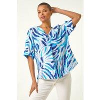Roman Women's Animal Print Pleated Tunic Top in Blue | Size: 12