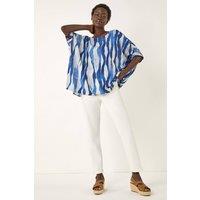 Roman Women's Abstract Buttoned Top in Blue | Size: 12