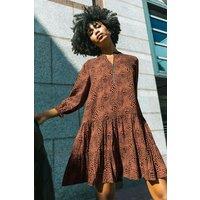 Roman Women's Spot Print Zip Front Dress in Tan | Size: 10