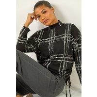 Roman Women's Plaid Print Side Tie Top in Black | Size: 16