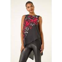 Roman Women's Floral Embellished Wrap Top in Red | Size: 14