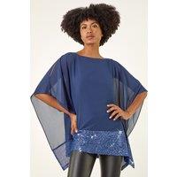Roman Women's Sequin Hem Contrast Tunic Top in Blue | Size: 16