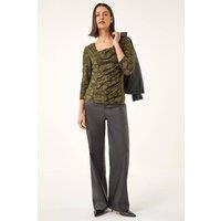 Roman Women's Cowl Neck Jacquard Stretch Top in Khaki | Size: 12