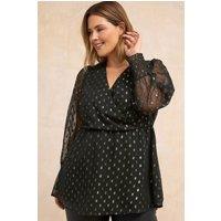 Evans Women's Foil Polka Dot Wrap Blouse in Black | Size: 22-24