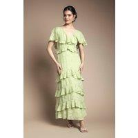 Oasis Women's Jacquard Ruffle Maxi Dress in Chartreuse | Size: 10
