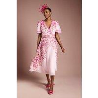 Coast Women's Placement Print Trailing Floral Organza Wrap Midi Dress in Pink | Size: 8