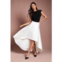 Coast Women's High Low Ivory Structured Twill Midi Skirt | Size: 10