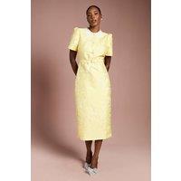 Coast Women's Puff Sleeve Collared Jacquard Midi Dress in Lemon | Size: 12