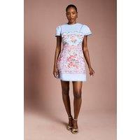 Coast Women's Placement Print Short Sleeve Mini Dress in Blue | Size: 14
