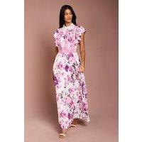 Coast Women's Petite Frill Sleeve Contrast Collar Pleat Skirt Maxi Dress in Ivory | Size: 10