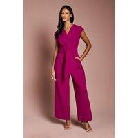 Coast Women's Petite Belted Crepe Jumpsuit in Berry | Size: 14
