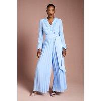 Coast Women's Lace Trim Pleated Leg Jumpsuit With Tie Waist in Cornflower Blue | Size: 10