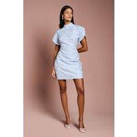 Coast Women's Petite Puff Sleeve Jacquard Mini Dress in Blue | Size: 12