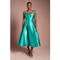 Coast Women's Twill Volume Belted Midi Dress in Teal | Size: 8