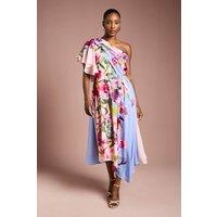 Coast Women's One Shoulder Floral Printed Chiffon Dress in Light Blue | Size: 16