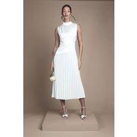 Coast Women's Drape High Neck Pleated Skirt Midi Wedding Dress in Ivory | Size: 12