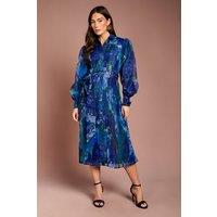 Coast Women's Organza Floral Pleated Midi Shirt Dress in Blue | Size: 14