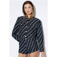 MissPap Women's Premium Denim Diamond Textured Denim Trucker Jacket in Indigo | Size: 6