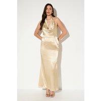 MissPap Women's Premium Plunge Cowl Open Back Satin Maxi Bridesmaid Dress in Gold | Size: 12