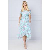 Wallis Women's Petite Floral Ruffle Peplum Midi Dress in Blush | Size: 14