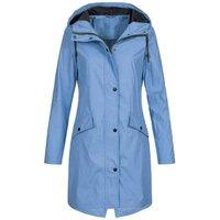 MODISHION Women's Long Sleeves Raincoat Hooded Water-Repellent Jacket Lightweight in Blue | Size: Medium