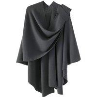 MODISHION Women's Draped Cape Shawl with Shoulder Fastening Strap in Dark Grey