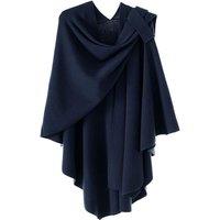 MODISHION Women's Draped Cape Shawl with Shoulder Fastening Strap in Navy