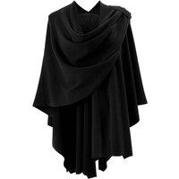 MODISHION Women's Draped Cape Shawl with Shoulder Fastening Strap in Black