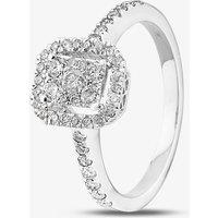 T.H.Baker Women's 9ct White Gold 0.49ct Diamond Baguette Halo Cluster Ring in Silver | Size: I