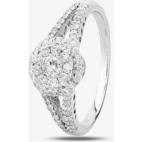 T.H.Baker Women's 9ct White Gold 0.50ct Diamond Halo Cluster Ring in Silver | Size: K