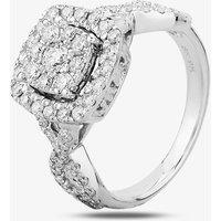 T.H.Baker Women's 9ct White Gold 1.00ct Diamond Cross Shoulder Square Cluster Ring in Silver | Size: Q