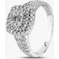 T.H.Baker Women's 18ct White Gold 1.00ct Diamond Shouldered Cushion Cluster Ring in Silver | Size: Q