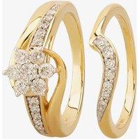 T.H.Baker Women's 9ct Yellow Gold 0.75ct Diamond Cluster Twist Bridal Set