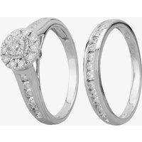 T.H.Baker Women's 9ct White Gold 1.00ct Diamond Cluster Halo Bridal Set in Silver