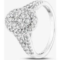 T.H.Baker Women's 9ct White Gold 1.00ct Diamond Split Shouldered Oval Cluster Ring in Silver | Size: Q