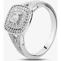 T.H.Baker Women's 9ct White Gold 0.33ct Diamond Split Shouldered Cushion Cluster Ring in Silver | Size: Q
