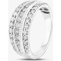 T.H.Baker Women's 9ct White Gold 1.00ct Diamond Multi-Set Three Row Ring in Silver | Size: Q