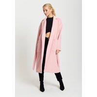 Liquorish Women's Belted Longline Coat in Pink | Size: Medium