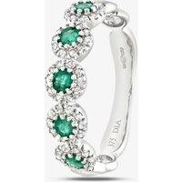 T.H.Baker Women's 9ct White Gold Emerald Diamond Cluster Ring in Silver | Size: O