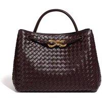 PEACH ACCESSORIES Women's Woven Tote Bag with Gold Tone Knot Clasp in Chocolate