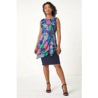 Roman Women's Petite Tropical Asymmetric Frill Dress in Navy | Size: 12
