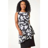 Roman Women's Petite Floral Asymmetric Frill Dress in Black | Size: 12